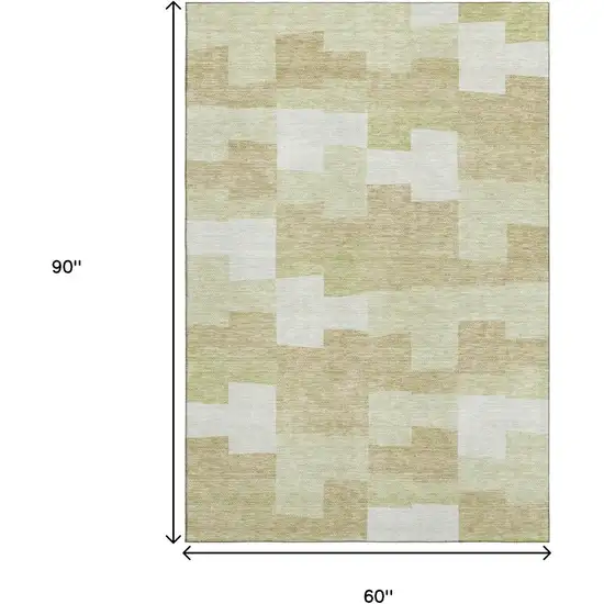 Beige And Ivory Geometric Washable Area Rug With UV Protection Photo 3