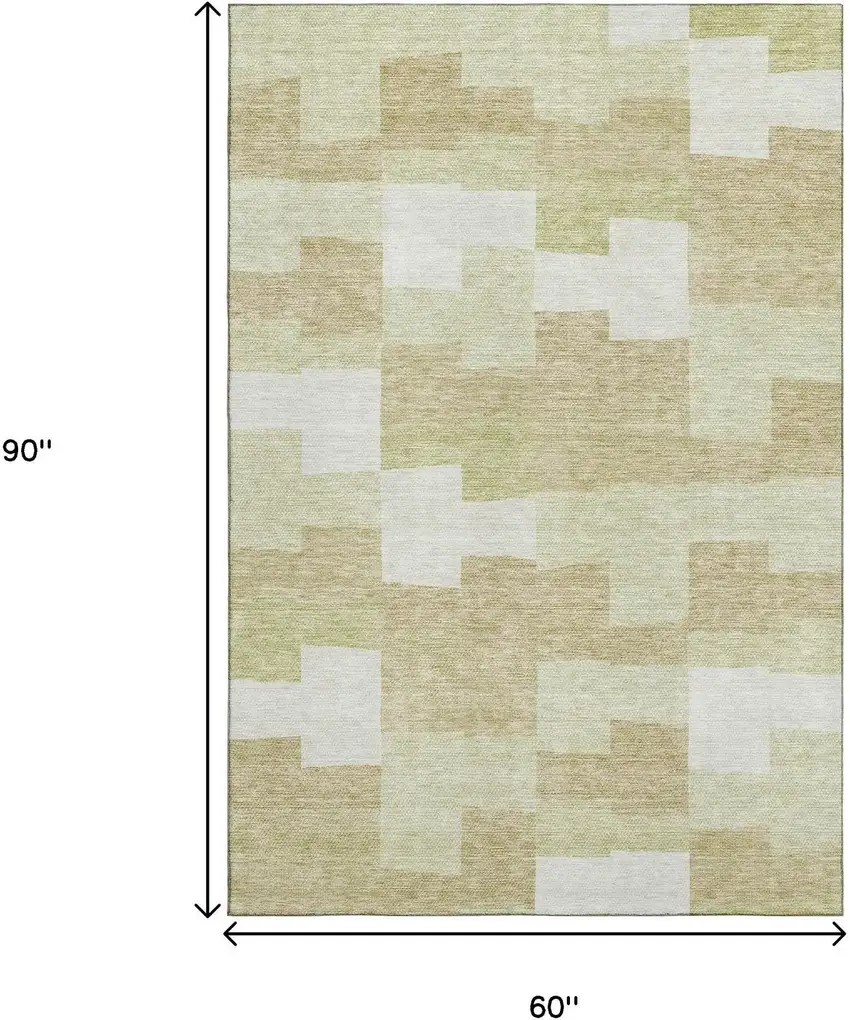 Beige And Ivory Geometric Washable Area Rug With UV Protection Photo 3