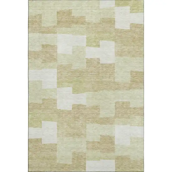 Beige And Ivory Geometric Washable Area Rug With UV Protection Photo 1
