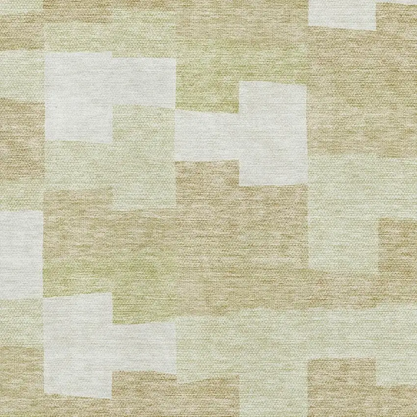 Beige And Ivory Geometric Washable Area Rug With UV Protection Photo 2