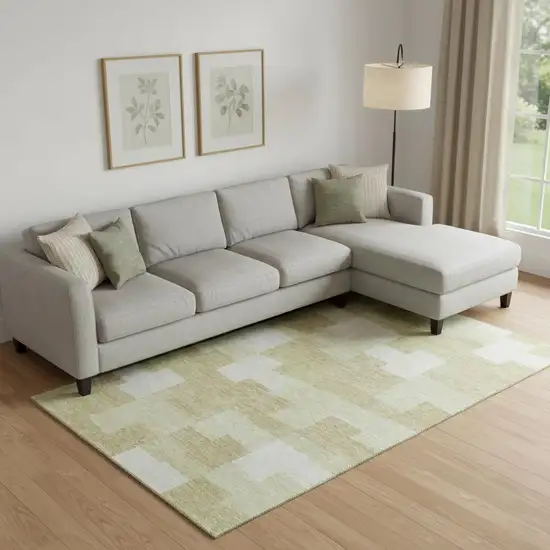 Beige And Ivory Geometric Washable Area Rug With UV Protection Photo 1