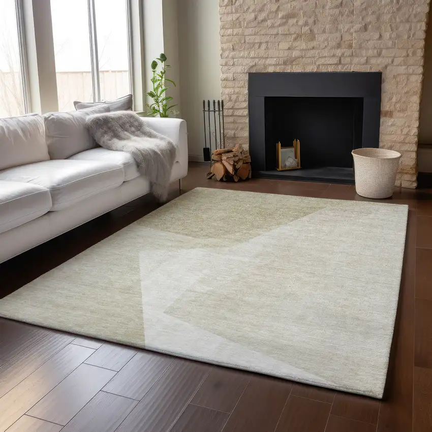 Beige And Ivory Geometric Washable Area Rug With UV Protection Photo 4