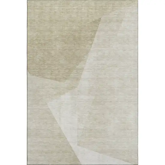 Beige And Ivory Geometric Washable Area Rug With UV Protection Photo 5