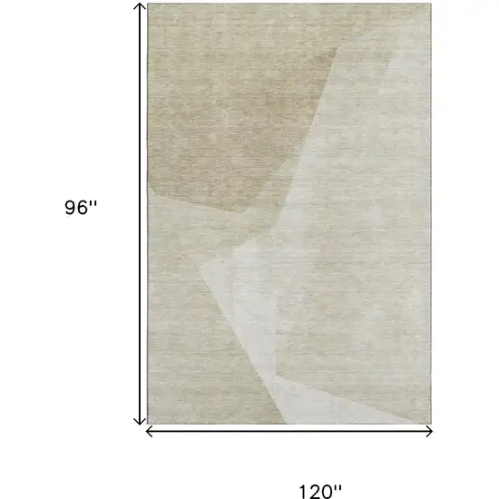 Beige And Ivory Geometric Washable Area Rug With UV Protection Photo 3