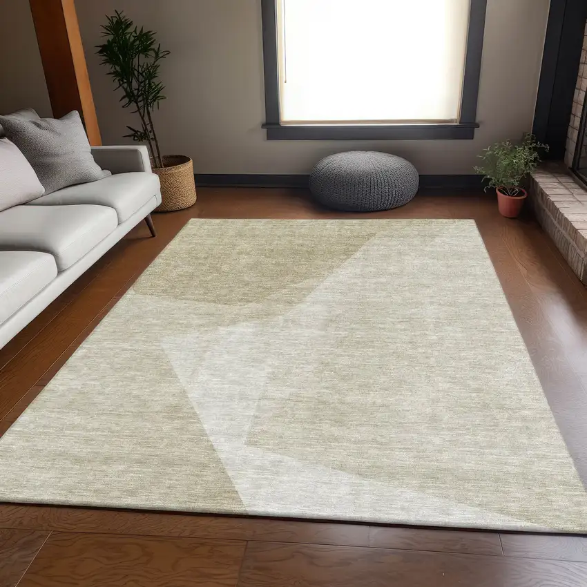 Beige And Ivory Geometric Washable Area Rug With UV Protection Photo 3
