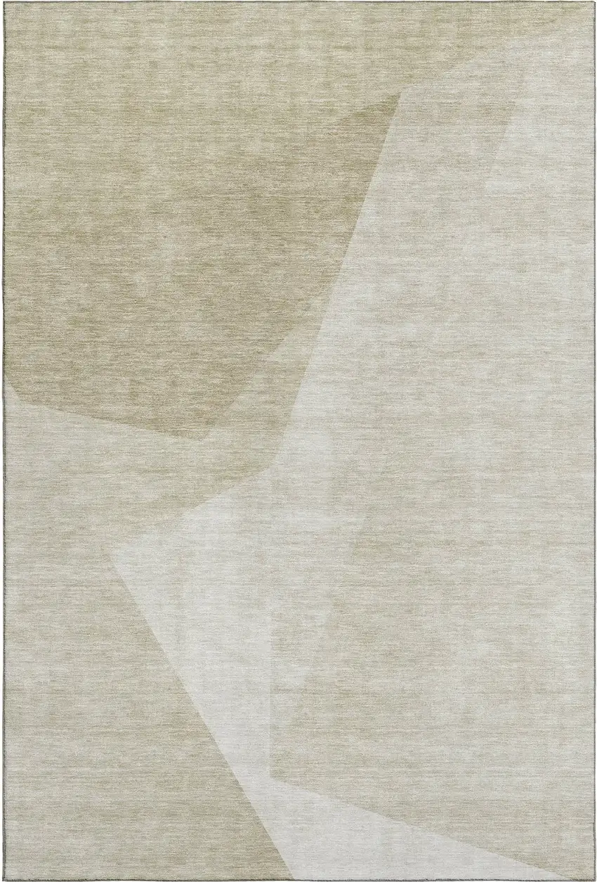 Beige And Ivory Geometric Washable Area Rug With UV Protection Photo 4