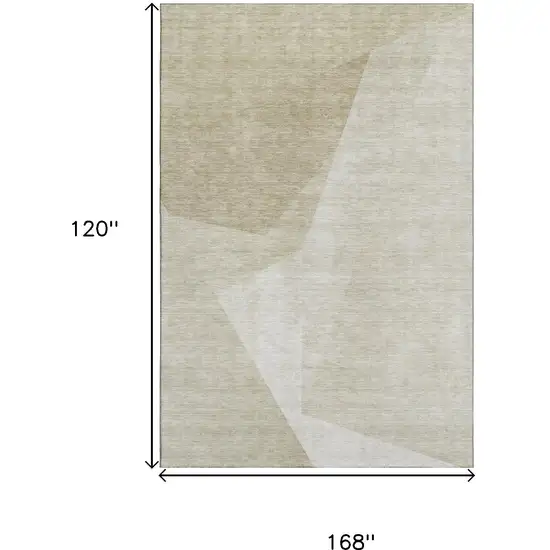 Beige And Ivory Geometric Washable Area Rug With UV Protection Photo 3