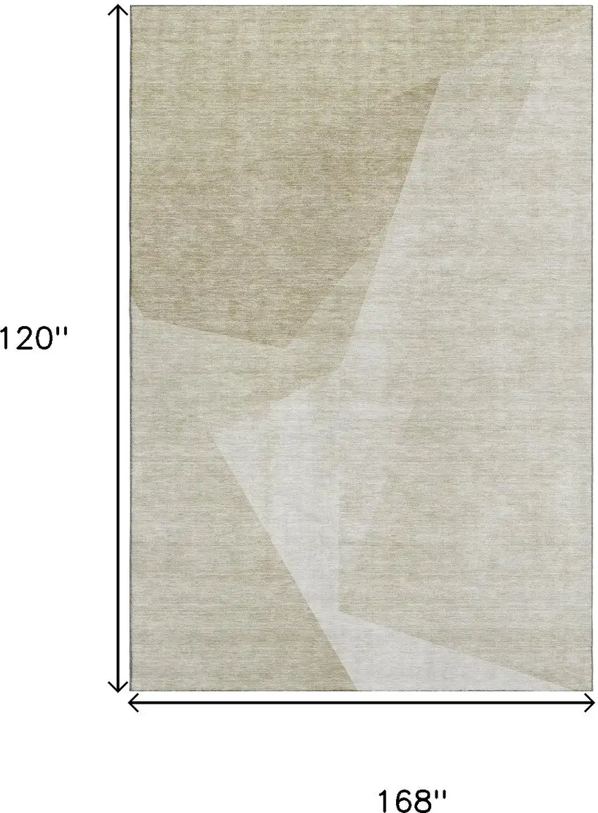Beige And Ivory Geometric Washable Area Rug With UV Protection Photo 3