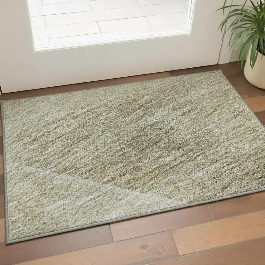 Beige And Ivory Geometric Washable Area Rug With UV Protection Photo 2