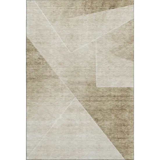 Beige And Ivory Geometric Washable Area Rug With UV Protection Photo 5