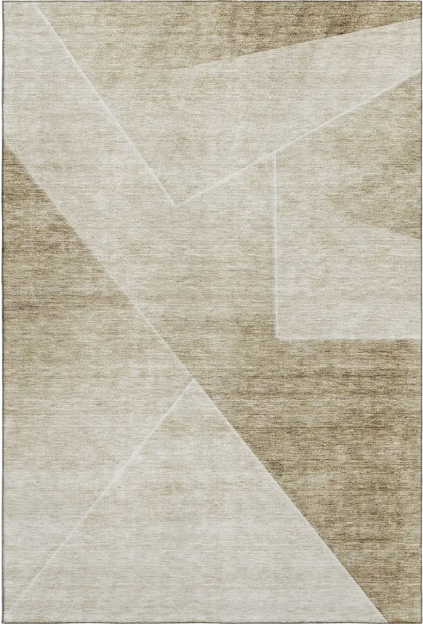 Beige And Ivory Geometric Washable Area Rug With UV Protection Photo 5