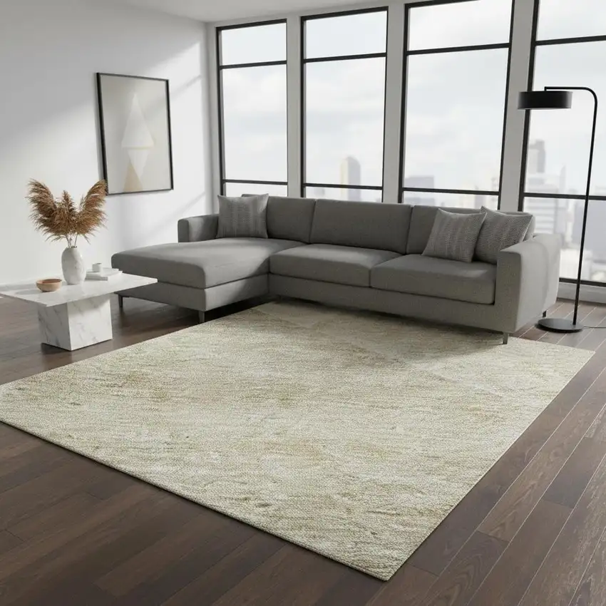 Beige And Ivory Geometric Washable Area Rug With UV Protection Photo 2