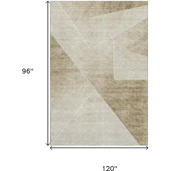 Beige And Ivory Geometric Washable Area Rug With UV Protection Photo 3