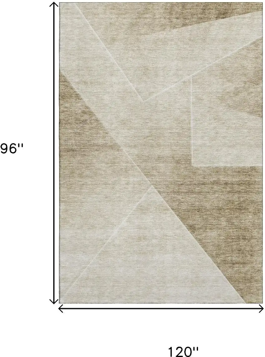 Beige And Ivory Geometric Washable Area Rug With UV Protection Photo 3
