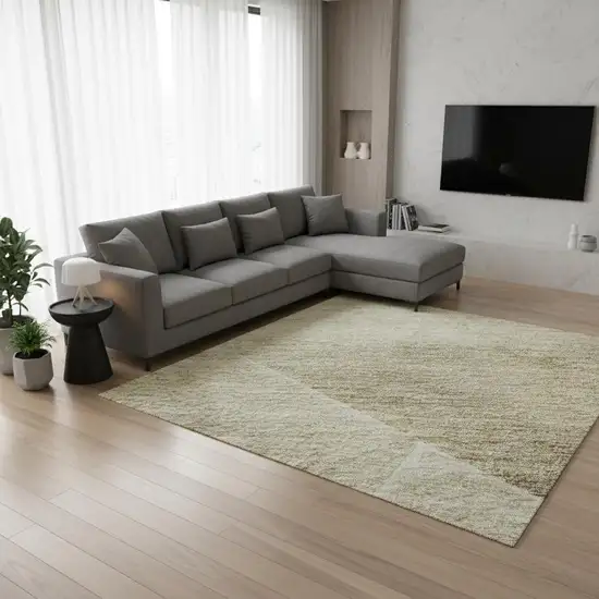 Beige And Ivory Geometric Washable Area Rug With UV Protection Photo 2