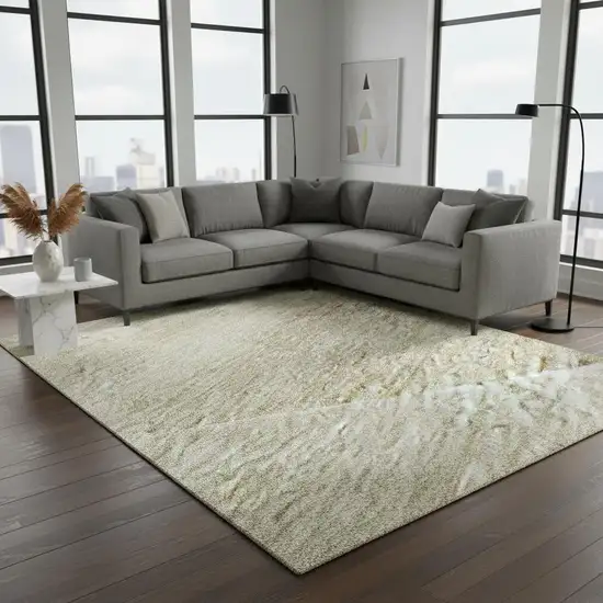Beige And Ivory Geometric Washable Area Rug With UV Protection Photo 2