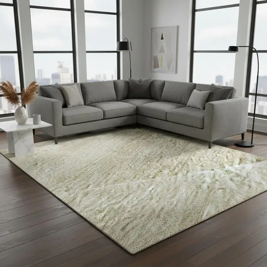 Beige And Ivory Geometric Washable Area Rug With UV Protection Photo 2