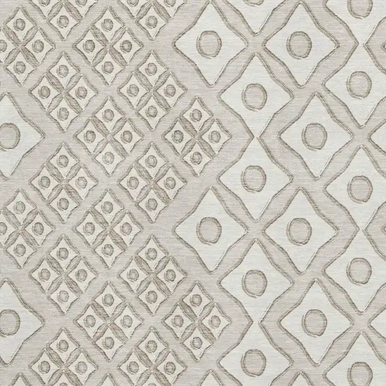 Beige And Ivory Geometric Washable Area Rug With UV Protection Photo 4