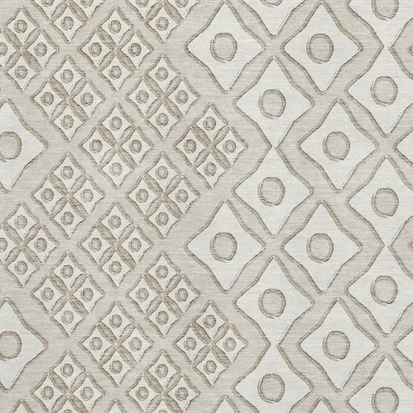 Beige And Ivory Geometric Washable Area Rug With UV Protection Photo 4