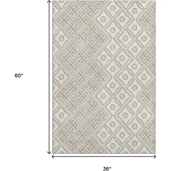 Beige And Ivory Geometric Washable Area Rug With UV Protection Photo 3