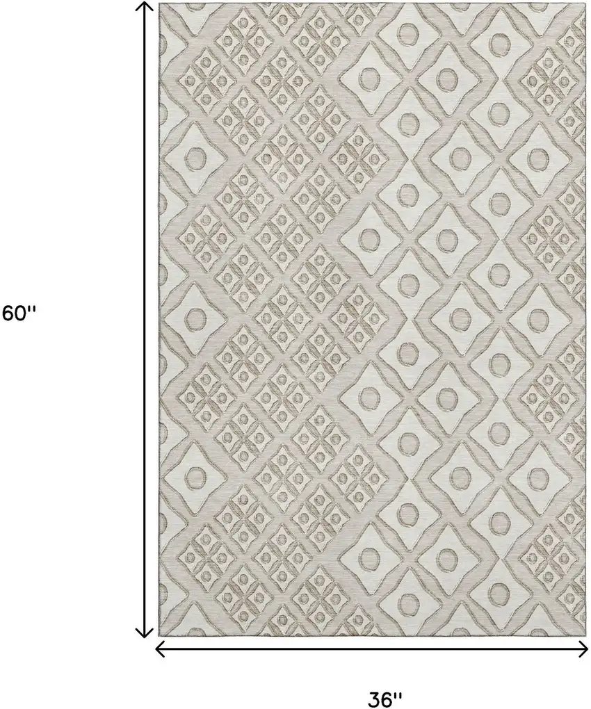 Beige And Ivory Geometric Washable Area Rug With UV Protection Photo 3