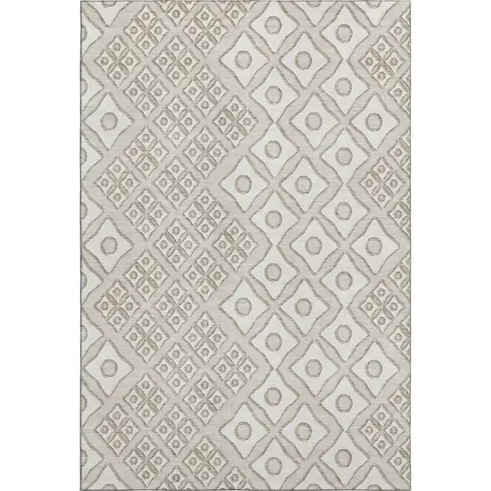 Beige And Ivory Geometric Washable Area Rug With UV Protection Photo 2