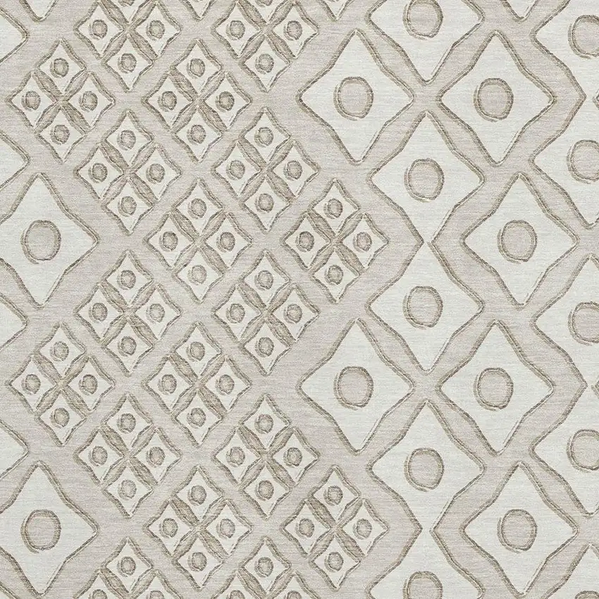 Beige And Ivory Geometric Washable Area Rug With UV Protection Photo 4