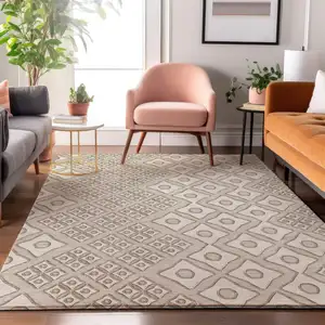Photo of Beige And Ivory Geometric Washable Area Rug With UV Protection