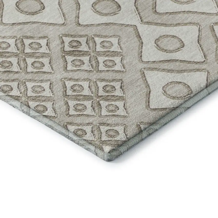 Beige And Ivory Geometric Washable Area Rug With UV Protection Photo 9
