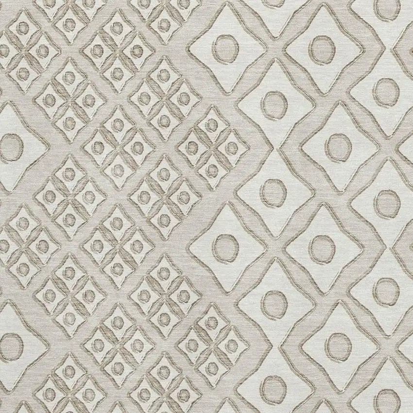 Beige And Ivory Geometric Washable Area Rug With UV Protection Photo 4
