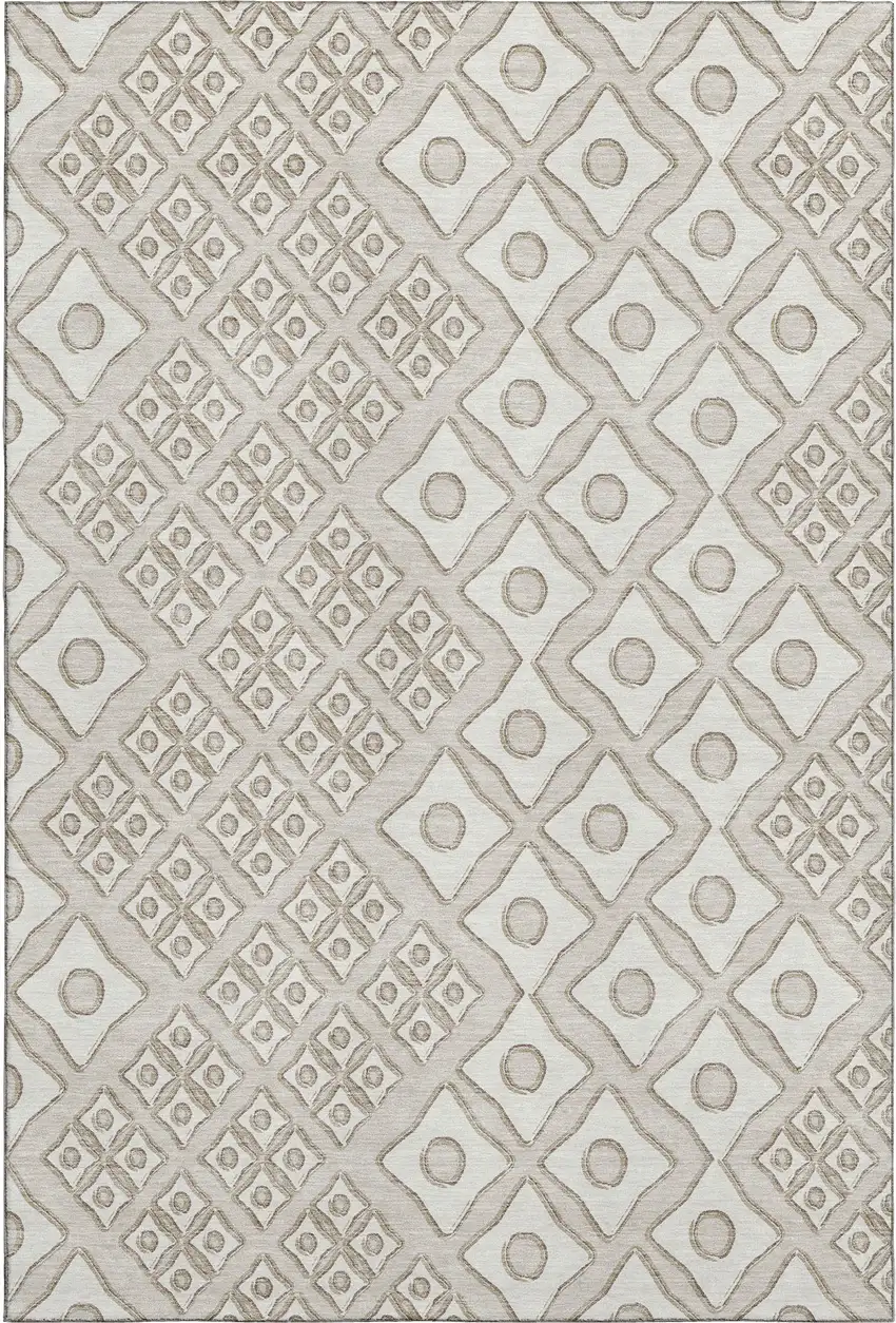 Beige And Ivory Geometric Washable Area Rug With UV Protection Photo 2