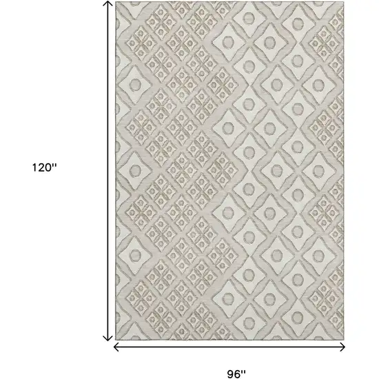 Beige And Ivory Geometric Washable Area Rug With UV Protection Photo 3