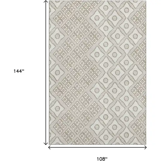 Beige And Ivory Geometric Washable Area Rug With UV Protection Photo 3