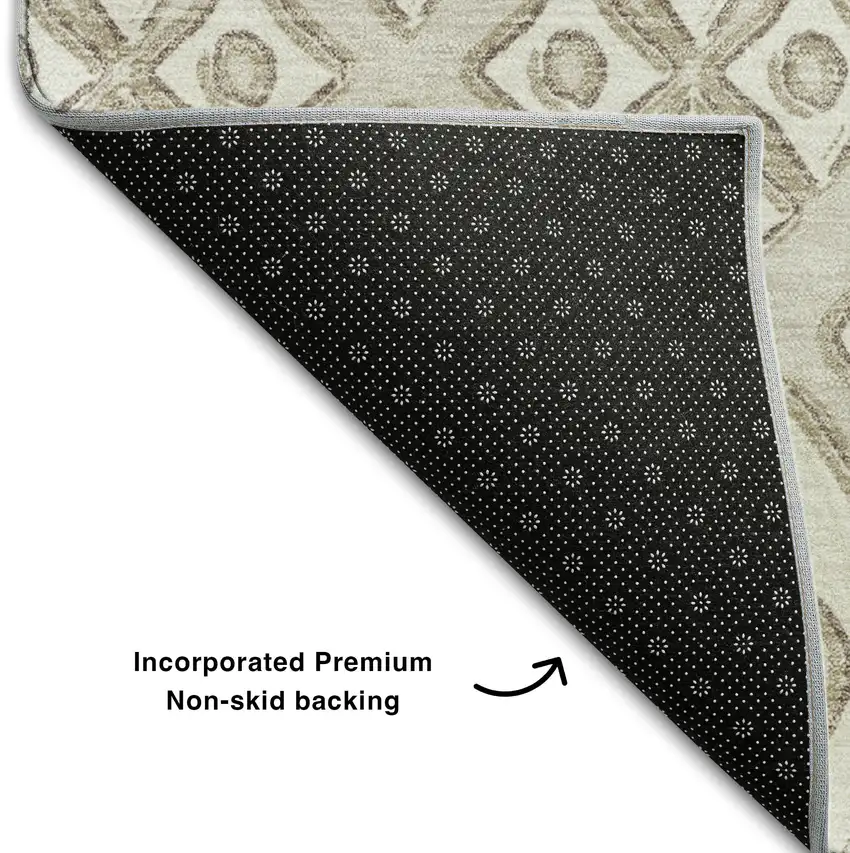 Beige And Ivory Geometric Washable Area Rug With UV Protection Photo 8