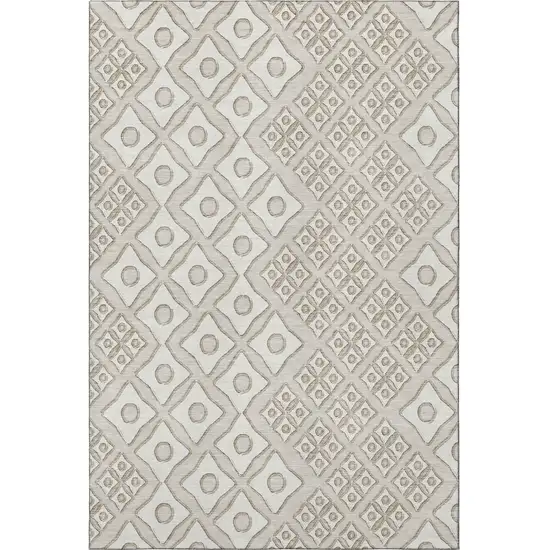 Beige And Ivory Geometric Washable Area Rug With UV Protection Photo 5