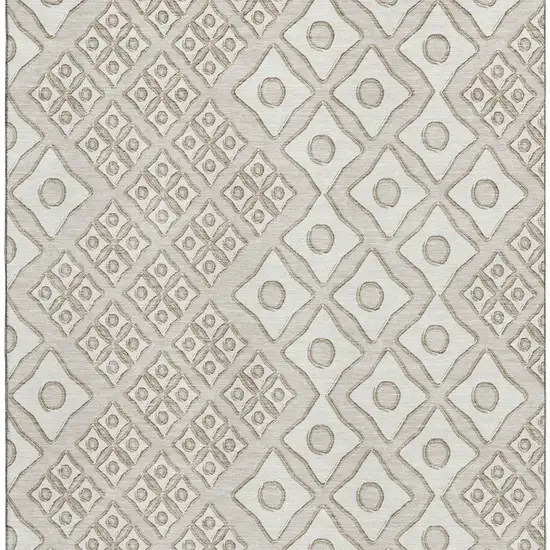 Beige And Ivory Geometric Washable Area Rug With UV Protection Photo 4