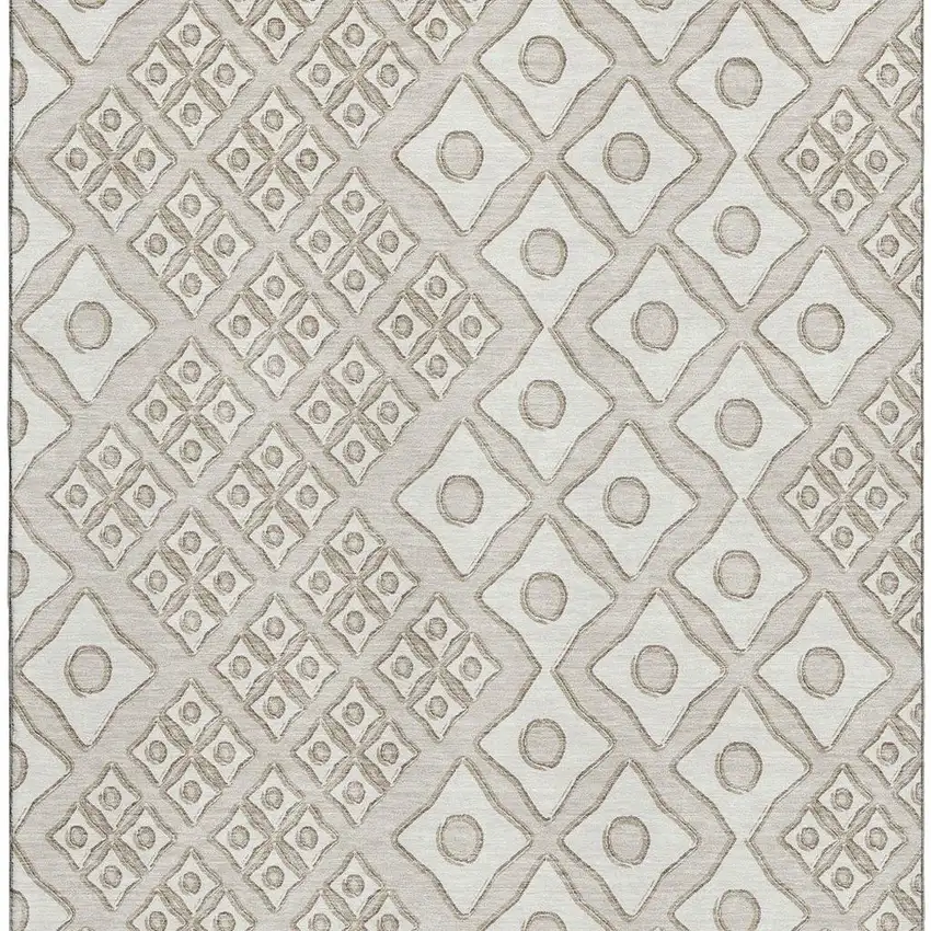 Beige And Ivory Geometric Washable Area Rug With UV Protection Photo 4