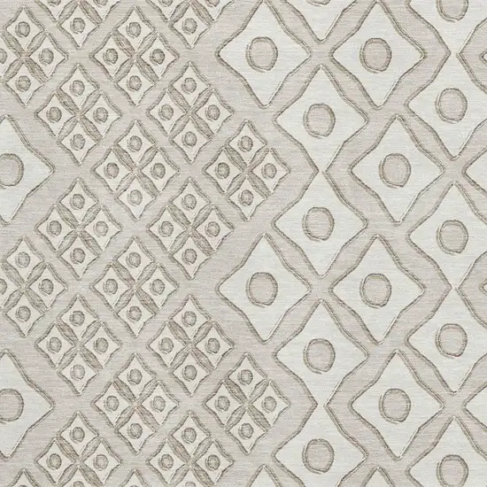 Beige And Ivory Geometric Washable Area Rug With UV Protection Photo 4