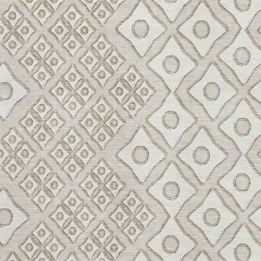 Beige And Ivory Geometric Washable Area Rug With UV Protection Photo 4