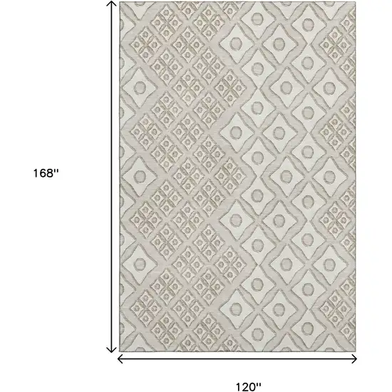 Beige And Ivory Geometric Washable Area Rug With UV Protection Photo 3