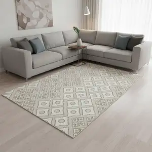 Photo of Beige And Ivory Geometric Washable Area Rug With UV Protection