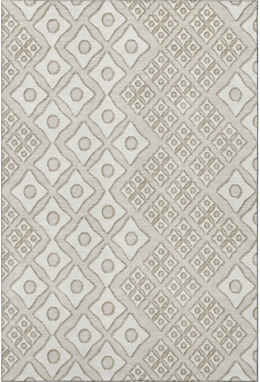 Beige And Ivory Geometric Washable Area Rug With UV Protection Photo 5