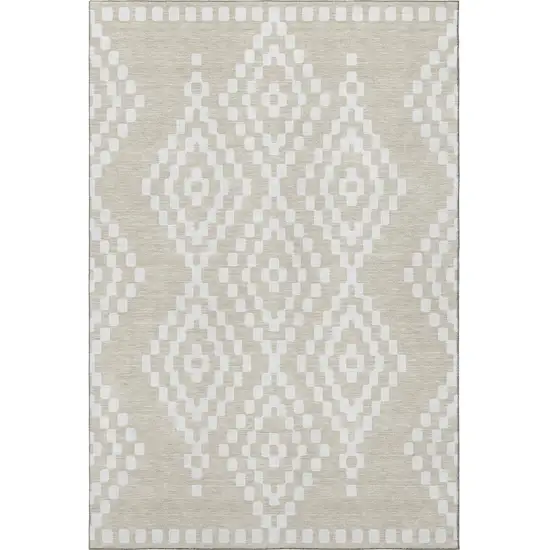 Beige And Ivory Geometric Washable Area Rug With UV Protection Photo 4