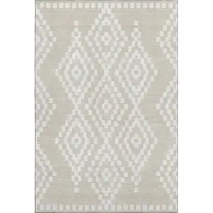 Photo of Beige And Ivory Geometric Washable Area Rug With UV Protection