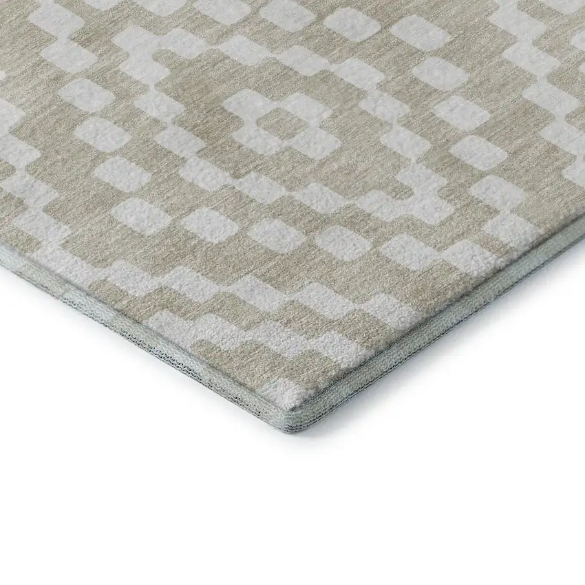 Beige And Ivory Geometric Washable Area Rug With UV Protection Photo 8