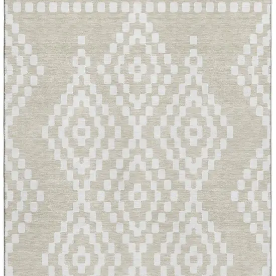 Beige And Ivory Geometric Washable Area Rug With UV Protection Photo 3