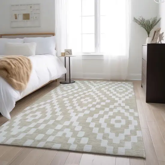Beige And Ivory Geometric Washable Area Rug With UV Protection Photo 5
