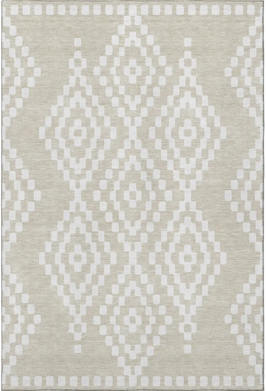 Beige And Ivory Geometric Washable Area Rug With UV Protection Photo 4