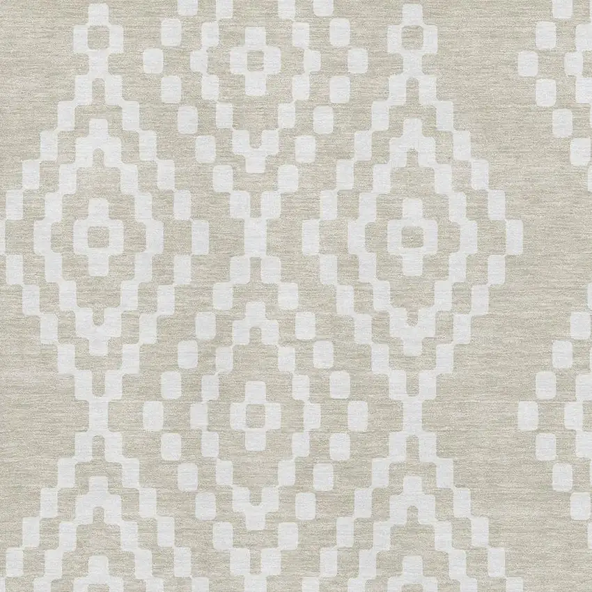 Beige And Ivory Geometric Washable Area Rug With UV Protection Photo 3