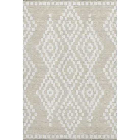 Beige And Ivory Geometric Washable Area Rug With UV Protection Photo 1